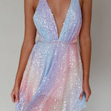 Floating By Plunging Neckline Mini Dress Sequin Rainbow