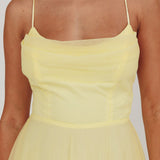 Floating By Pleated Neckline Mesh Midi Dress Yellow
