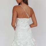 Lilah One-Shoulder Embellished Rosette Dress White