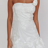 Lilah One-Shoulder Embellished Rosette Dress White