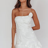 Lilah One-Shoulder Embellished Rosette Dress White