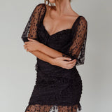 La Vida Sweetheart Neckline Puff Sleeve Dress Black