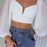 Tanner Long Sleeve Ruched Crop Top White