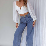 Tanner Long Sleeve Ruched Crop Top White