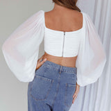 Tanner Long Sleeve Ruched Crop Top White