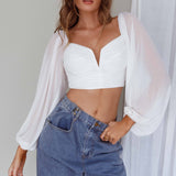 Tanner Long Sleeve Ruched Crop Top White