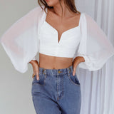 Tanner Long Sleeve Ruched Crop Top White