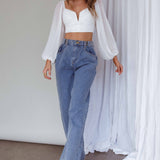 Tanner Long Sleeve Ruched Crop Top White
