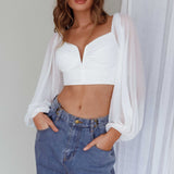 Tanner Long Sleeve Ruched Crop Top White