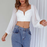 Tanner Long Sleeve Ruched Crop Top White