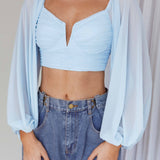 Tanner Long Sleeve Ruched Crop Top Steel Blue