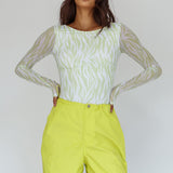 Juni Long Sleeve Low Back Mesh Bodysuit Tiger Lime