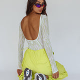 Juni Long Sleeve Low Back Mesh Bodysuit Tiger Lime