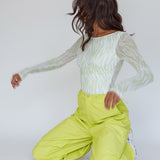 Juni Long Sleeve Low Back Mesh Bodysuit Tiger Lime
