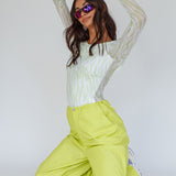 Juni Long Sleeve Low Back Mesh Bodysuit Tiger Lime