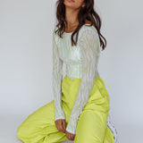 Juni Long Sleeve Low Back Mesh Bodysuit Tiger Lime