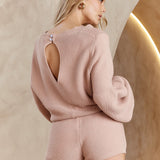 Weekend Balloon Sleeve Knit Romper Camel