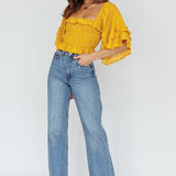 Boardwalk Bell Sleeve Crop Top Spotty Mustard