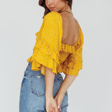 Boardwalk Bell Sleeve Crop Top Spotty Mustard