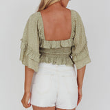 Boardwalk Bell Sleeve Crop Top Spotty Sage