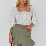 Boardwalk Bell Sleeve Crop Top Spotty White