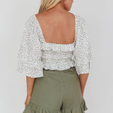 Boardwalk Bell Sleeve Crop Top Spotty White