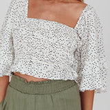 Boardwalk Bell Sleeve Crop Top Spotty White