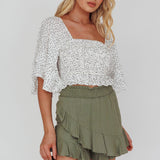 Boardwalk Bell Sleeve Crop Top Spotty White