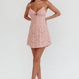 In My Dreams Lace Overlay Tie Bust Dress Pink