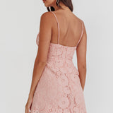 In My Dreams Lace Overlay Tie Bust Dress Pink