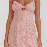 In My Dreams Lace Overlay Tie Bust Dress Pink