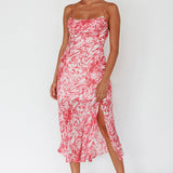 Well Versed Pleated Bust Front Split Dress Swirl Fuchsia