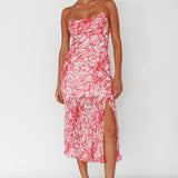 Well Versed Pleated Bust Front Split Dress Swirl Fuchsia