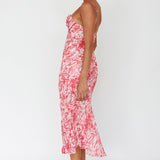 Well Versed Pleated Bust Front Split Dress Swirl Fuchsia