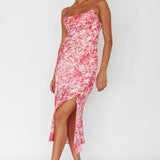 Well Versed Pleated Bust Front Split Dress Swirl Fuchsia