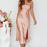Well Versed Pleated Bust Front Split Dress Desert Rose