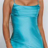 Well Versed Pleated Bust Front Split Dress Aqua