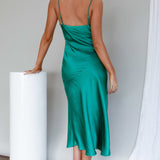 Well Versed Pleated Bust Front Split Dress Green