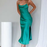 Well Versed Pleated Bust Front Split Dress Green