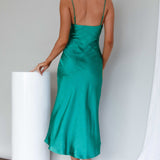 Well Versed Pleated Bust Front Split Dress Green