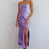 Well Versed Pleated Bust Front Split Dress Lavender