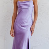 Well Versed Pleated Bust Front Split Dress Lavender