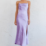 Well Versed Pleated Bust Front Split Dress Lavender