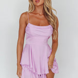 Well Versed Cowl Neck Flounce Romper Lavender