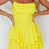 Well Versed Cowl Neck Flounce Romper Bright Yellow