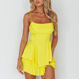 Well Versed Cowl Neck Flounce Romper Bright Yellow
