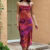 Well Versed Pleated Bust Front Split Dress Dark Rose