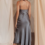 Well Versed Pleated Bust Front Split Dress Charcoal