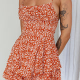 Well Versed Cowl Neck Flounce Romper Floral Orange