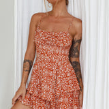 Well Versed Cowl Neck Flounce Romper Floral Orange